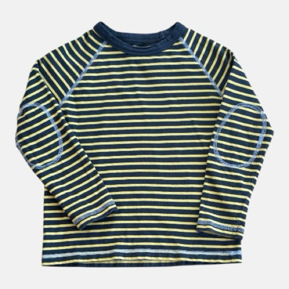 Mini Boden Navy and Yellow Striped Long Sleeve Tee